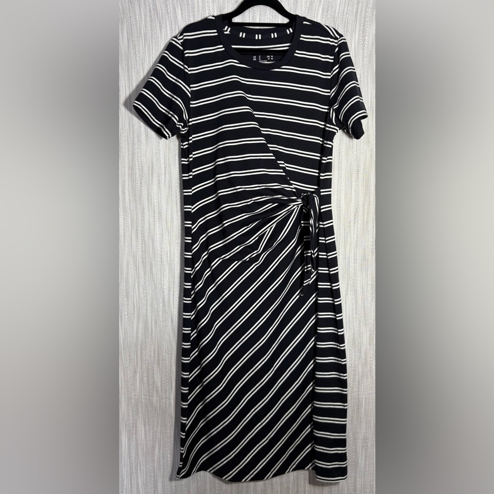 AnyBody Asymmetrical Black and White Striped Dress